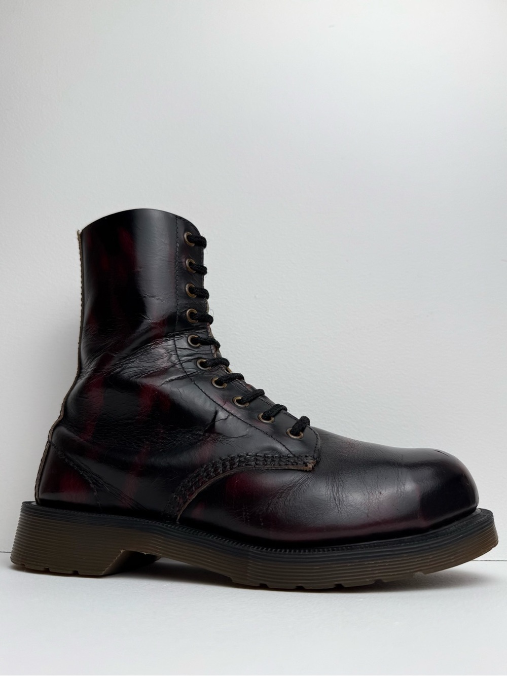 Vintage Dr. Martens 10 Eye Oxblood Red Black Rub Off Steel Toe MIE Boots UK 5 - Picture 3 of 16